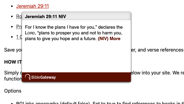 Bible Gateway Ref Tag example of the hover box