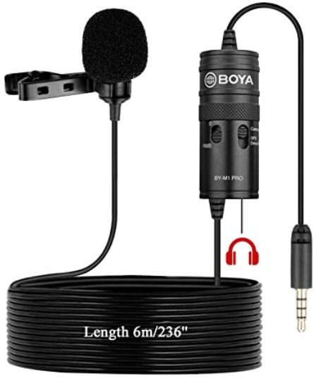 New Monitor Lavalier Microphone for Canon iPhone Podcast 19 Feet BOYA Omnidirectional Condenser Mic for Nikon Sony iPhone 10 8 8 plus 7 6 DSLR Camcorder Audio Recorder Youtube Interview Video