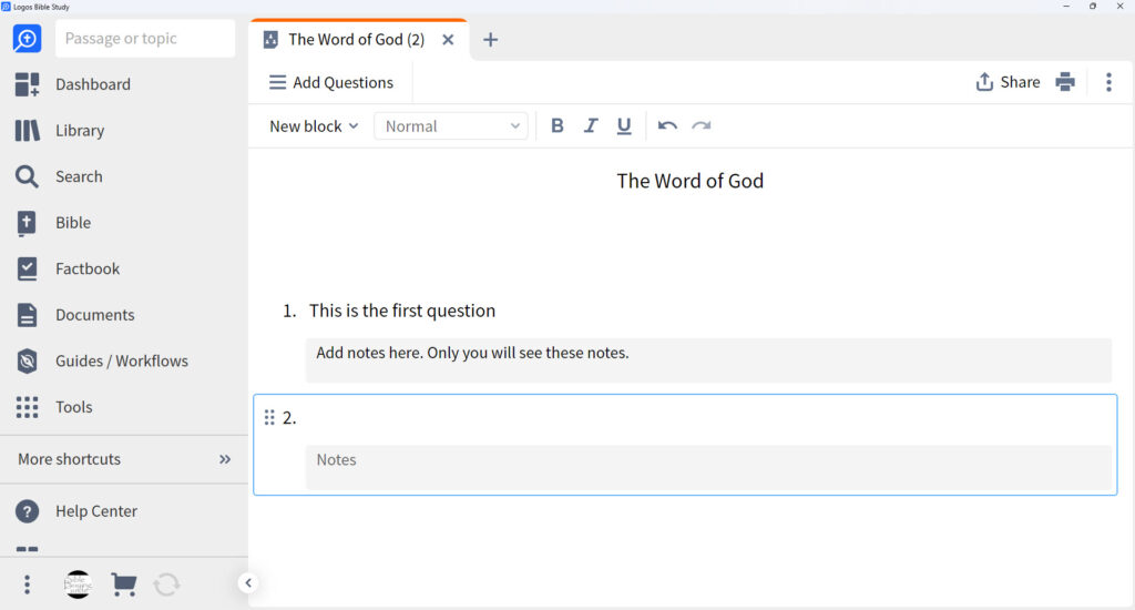 05 Bible Study Builder Add a new block of questions