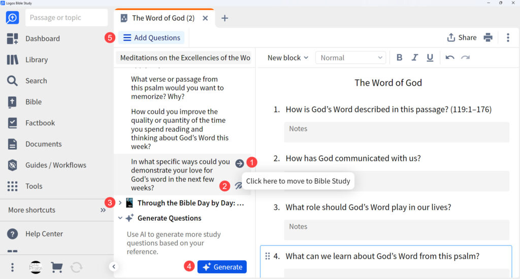 09 Bible Study Builder How to Find Discussion Questions Add to Document